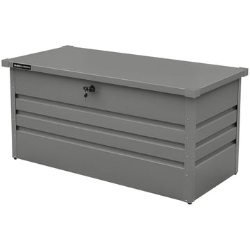 Olsen & Smith 400L Large Metal Garden Storage Box – Heavy-Duty Outdoor Storage Chest with Lock, Weather-Resistant Steel Design for Tools, Cushions, Toys & Patio Accessories – Grey